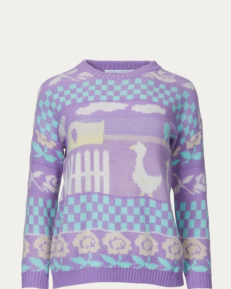 Front of a size L Tallahassee Sweater in Violet in Violet by MERRIT CHARLES. | dia_product_style_image_id:340380